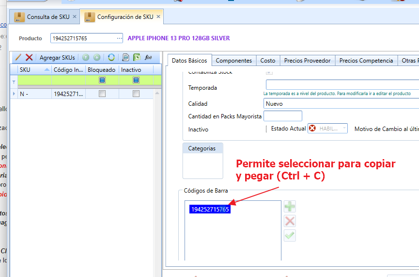 Copiar Codigo Sku
