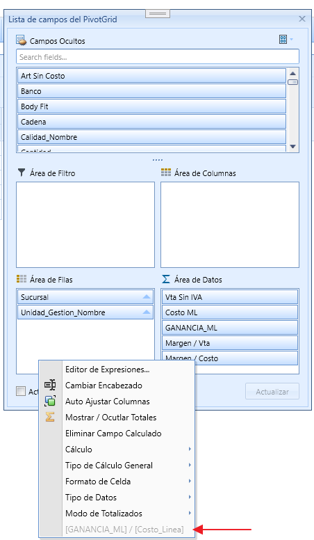 Nombre Columna Expresion