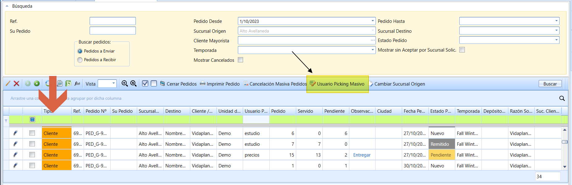 Usuario Picking Y Columna TIPO En Pedidos